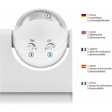 1X Infrared Motion Detector Surface Wall Mount Indoor Outdoor Splashproof 180° Tiltable Working Area 12M Range White.