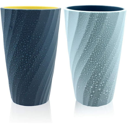 2 Pack Bathroom Tumblers Unbreakable Soft Durable Bathroom Cup Toothbrush Holder (Light Blue & DArk Blue).