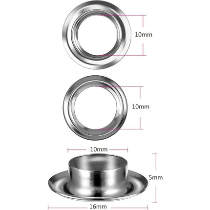 Grommet Kit Tools 10Mm Metal Eyelets Sets 100 Set Grommets Eyelets Kit For Canvas Tarpaulin Tent Repair Silver (2/5.