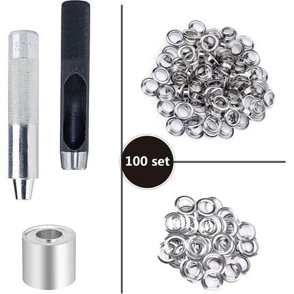 Grommet Kit Tools 10Mm Metal Eyelets Sets 100 Set Grommets Eyelets Kit For Canvas Tarpaulin Tent Repair Silver (2/5.