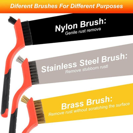 3 pcs Wire Brushes Set Stainless Steel Brass Carbon Nylon Scrub Brushes For Cleaning Welding Slag Stripping Rust Dust.