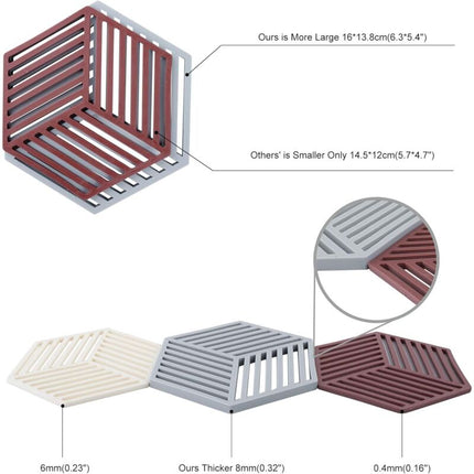Kitchen Pot Coaster Tapis De Protection En Silicone Teffa (Gris, Raya Hexagonal: 160X138X8Mm).