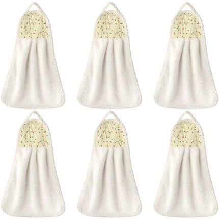 6 pcs Hanging Hand Towels Coral Fleece Towel Water Absorption Towel For Home Kitchen Bathroom Beige.