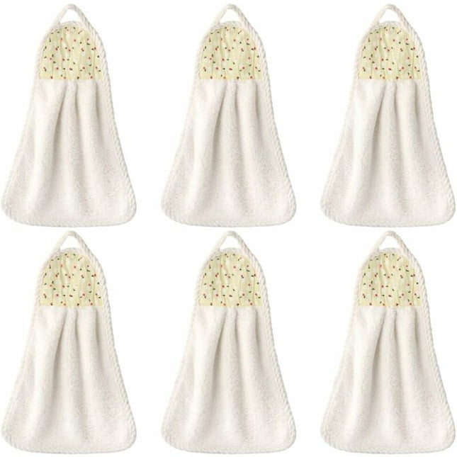 6 pcs Hanging Hand Towels Coral Fleece Towel Water Absorption Towel For Home Kitchen Bathroom Beige.