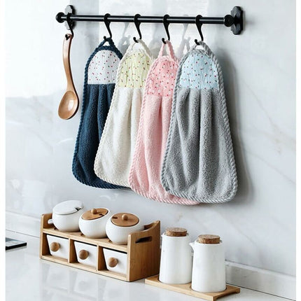 6 pcs Hanging Hand Towels Coral Fleece Towel Water Absorption Towel For Home Kitchen Bathroom Beige.