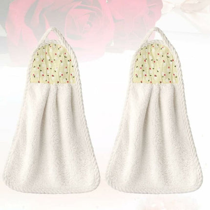 6 pcs Hanging Hand Towels Coral Fleece Towel Water Absorption Towel For Home Kitchen Bathroom Beige.