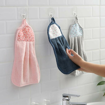 6 pcs Hanging Hand Towels Coral Fleece Towel Water Absorption Towel For Home Kitchen Bathroom Beige.