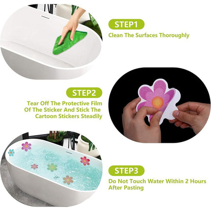Pack Of 10 Waterproof Non-Slip Shower Stickers With Premium Scraper (Flower Design, Size 9.5 X 9.5 Cm).