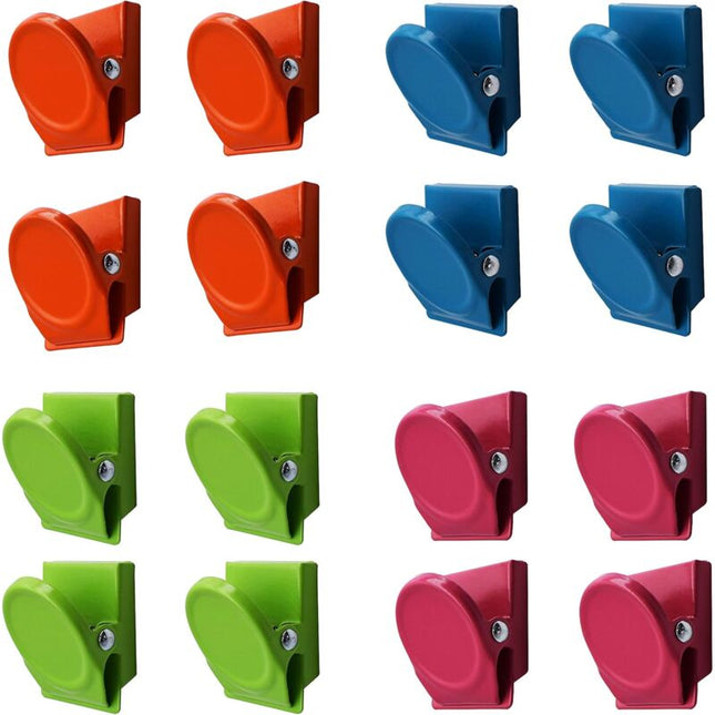 16 pcs Multi Color Metal Magnetic Clips, Fridge Whiteboard Wall Memo Note Magnetic Clip.
