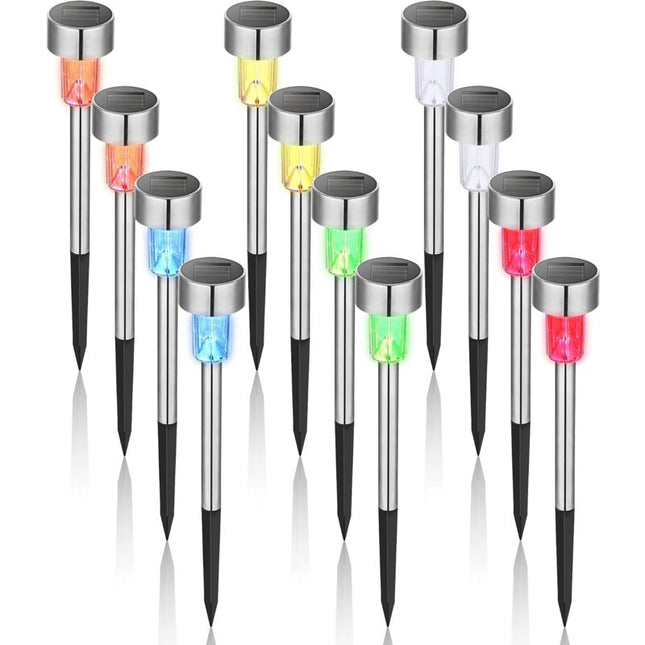 Colorful Outdoor Solar Garden Lights Stainless Steel LED Lights 12 pcs Wireless For Outdoor，4.529.5Cm.