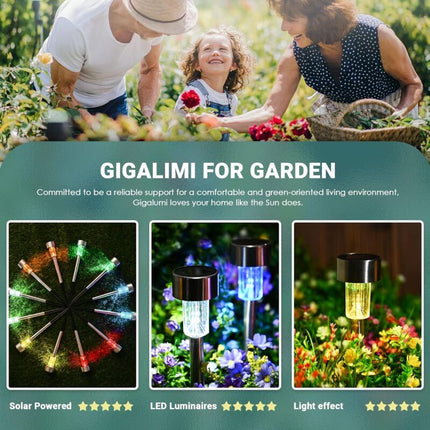 Colorful Outdoor Solar Garden Lights Stainless Steel LED Lights 12 pcs Wireless For Outdoor，4.529.5Cm.