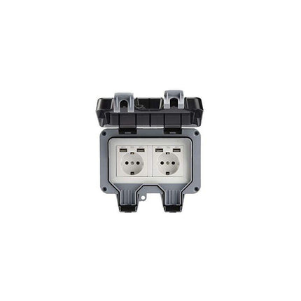 Outdoor Double Wall Socket With Usb Waterproof Heavy Duty Electrical Outlet With Wall Box (Double).