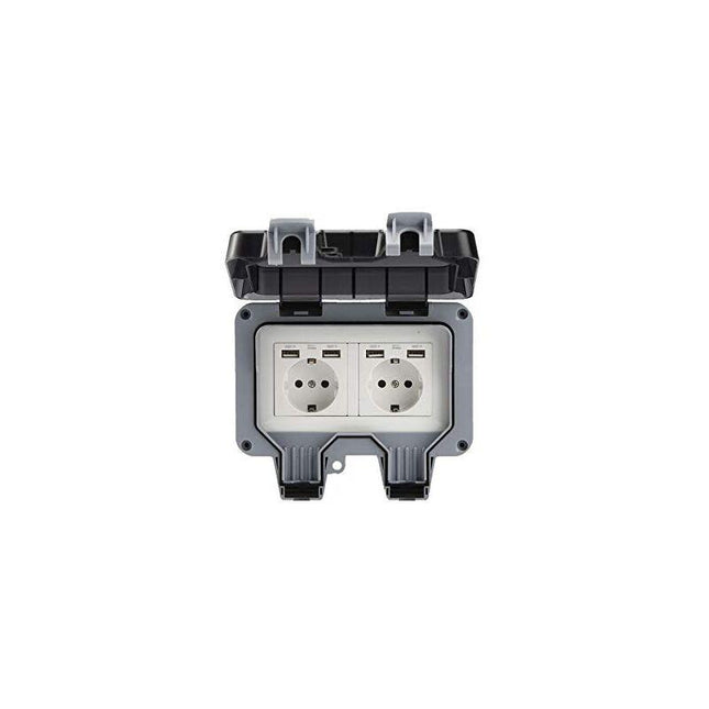 Outdoor Double Wall Socket With Usb Waterproof Heavy Duty Electrical Outlet With Wall Box (Double).
