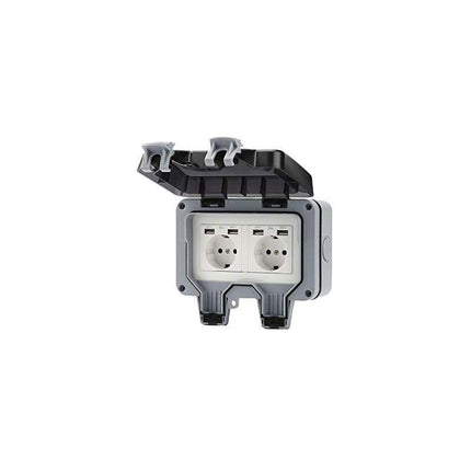 Outdoor Double Wall Socket With Usb Waterproof Heavy Duty Electrical Outlet With Wall Box (Double).