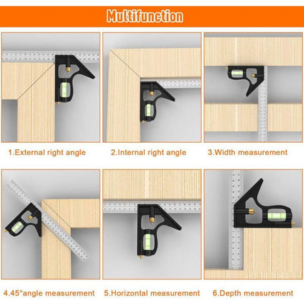 Combination Square, 12'/300Mm Stainless Steel Square Carpentry Tools, 45/90 Degree Ruler With Spirit Level..