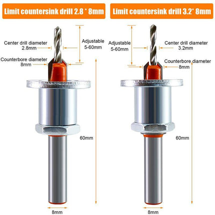 2 pcs Wood Drill Bits, Hss Drill Bit Set, 8Mm Steel Countersink Drill Bits, Countersink Drill Bit Set For Woodworking,.