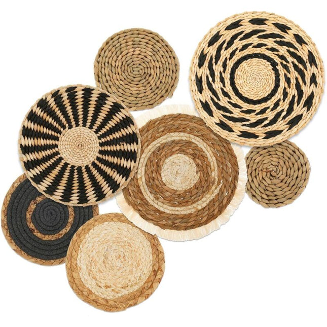 7 pcs Set Handmade Bohemian Wall Hanging Basket Wicker Rattan Wall Decor For Bedroom Dining ROom Office.