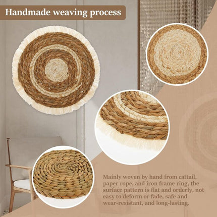 7 pcs Set Handmade Bohemian Wall Hanging Basket Wicker Rattan Wall Decor For Bedroom Dining ROom Office.