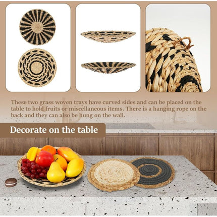 7 pcs Set Handmade Bohemian Wall Hanging Basket Wicker Rattan Wall Decor For Bedroom Dining ROom Office.