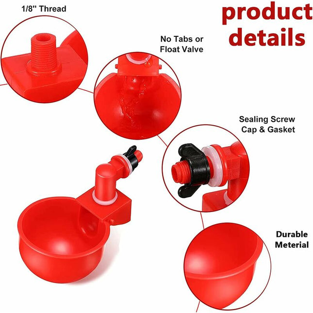 6 pcs Automatic Chicken Waterer Supplies Bowl Cups Plastic Bowl, Poultry Water Dispensers Automatic Drinking Water Cups.