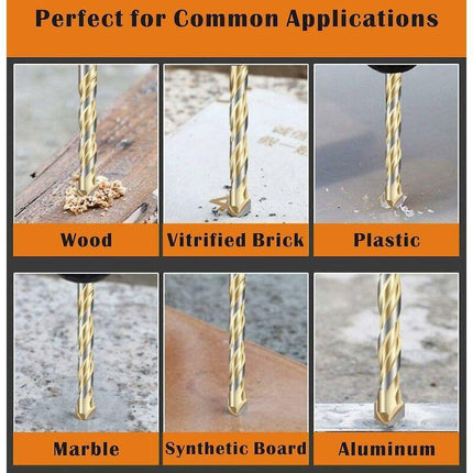 Multi-Material Drill Bit Set With Double Groove Carbide Tip For Tile, Concrete, Brick, Glass, Plastic, Wood, Metal,.