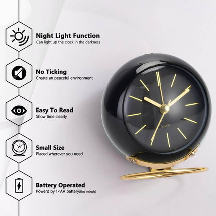 Retro Analog Alarm Clock Non-Ticking With Night Light, Silent, Battery Operated, Easy To Use And Loud Alarm.