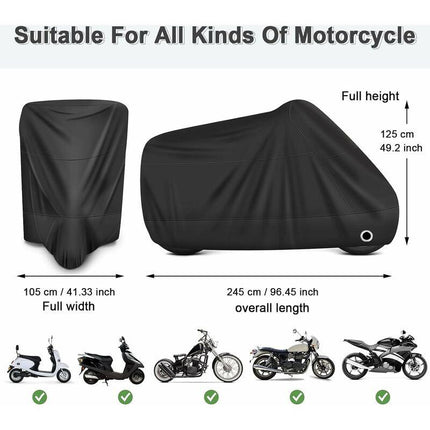 Motorcycle Cover Waterproof, Cold And Weather Resistant 190T Black Protects From Dust.