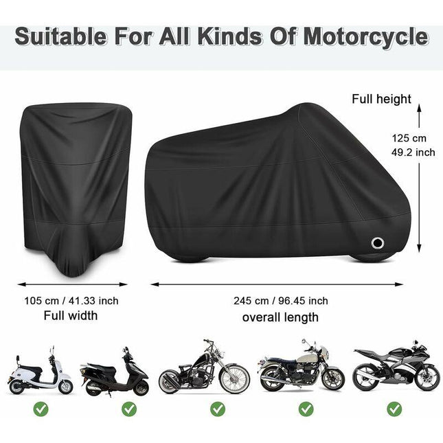 Motorcycle Cover Waterproof, Cold And Weather Resistant 190T Black Protects From Dust.