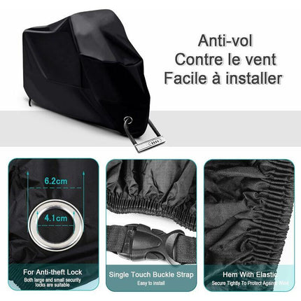 Motorcycle Cover Waterproof, Cold And Weather Resistant 190T Black Protects From Dust.