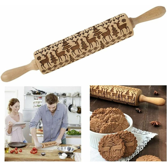 Christmas Wooden ROlling Pin, ROlling Pin, Kitchen Tool, Baking Accessory, Eye-Catching, Stable And Durable, Christmas.