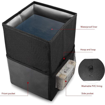 Car Trash Can With Lid - Hanging Garbage Bag With Storage Pockets, Foldable And Portable Waterproof Organizer, Large.