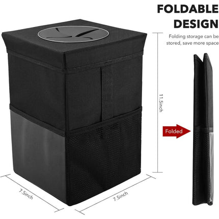 Car Trash Can With Lid - Hanging Garbage Bag With Storage Pockets, Foldable And Portable Waterproof Organizer, Large.