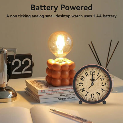 Vintage Retro Analog Alarm Clock, ROund Alarm Clock, Small Desk Clock, Super Quiet, Non-Ticking, Small Clock For Home.
