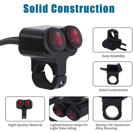 12V Waterproof Motorcycle Atv Bike 22Mm 7/8 Inch Handlebar Dual Control Kill Button Headlight Switch Hazard Brake Fog.