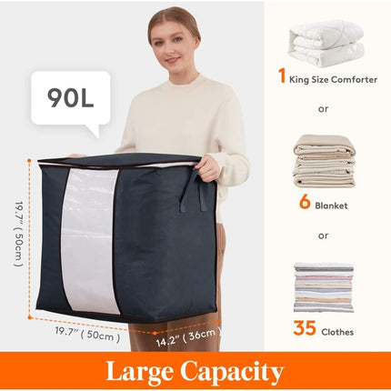 Large Capacity Clothes Storage Bag With Reinforced Handle Upgraded Fabric For Quilts, With Strong Zipper, Clear Window,.