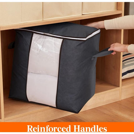 Large Capacity Clothes Storage Bag With Reinforced Handle Upgraded Fabric For Quilts, With Strong Zipper, Clear Window,.