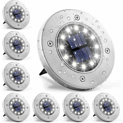 Light 12 LEDs 8 pcs White Solar Ground Lights Stainless Steel Waterproof For Outdoor Garden Patio Lawn Yard Walkway.