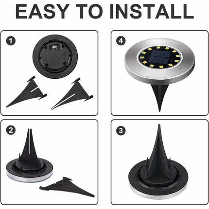 Light 12 LEDs 8 pcs White Solar Ground Lights Stainless Steel Waterproof For Outdoor Garden Patio Lawn Yard Walkway.
