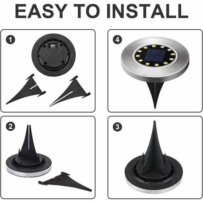 Light 12 LEDs 8 pcs White Solar Ground Lights Stainless Steel Waterproof For Outdoor Garden Patio Lawn Yard Walkway.