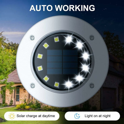 Light 12 LEDs 8 pcs White Solar Ground Lights Stainless Steel Waterproof For Outdoor Garden Patio Lawn Yard Walkway.