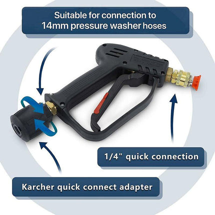 High Pressure Washer Gun, 4000 Psi 280Bar, M22 Interface (14 Mm) Contains Karcher Quick Connector, 5 Water Nozzle Tips.