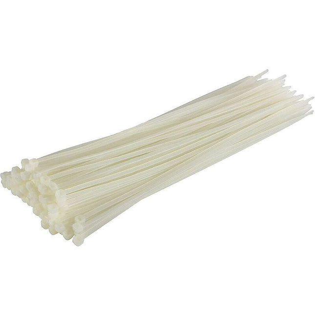 100 Pack Cable Ties, White/Natural, 370Mm X 4.8Mm, Premium Quality Plastic Cable Ties.
