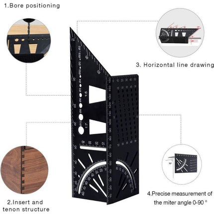 3D Aluminum Alloy Carpenter Square, 90 To 45 Degree Professional Angle Ruler, Woodworking Measuring Ruler Suitable For.