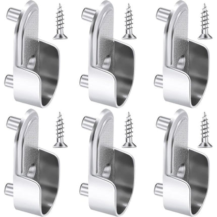 6 pcs Oval Wardrobe Rail End Brackets Nickel Plated Silver Wardrobe ROd Holder 15Mm Wardrobe Flange Rail Brackets And 6.