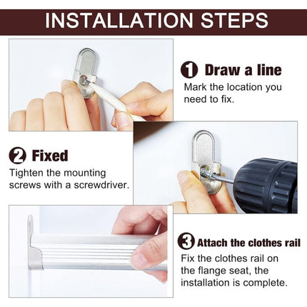 6 pcs Oval Wardrobe Rail End Brackets Nickel Plated Silver Wardrobe ROd Holder 15Mm Wardrobe Flange Rail Brackets And 6.