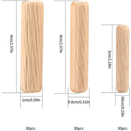 90 Pieces Wood Dowels Assortment, Tapered Grooved Wood Dowels M6 M8 M10 For Milling, Grooving, Crafts, Diy,.