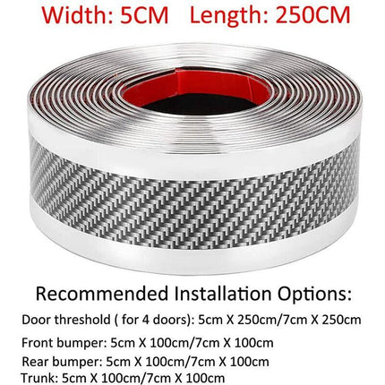 Car Door Sill Sticker Carbon Fiber Silver 5Cmx3M Self-Adhesive Sticker Protector Bumper Guard Strip.