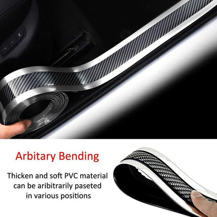 Car Door Sill Sticker Carbon Fiber Silver 5Cmx3M Self-Adhesive Sticker Protector Bumper Guard Strip.