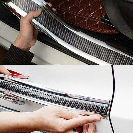 Car Door Sill Sticker Carbon Fiber Silver 5Cmx3M Self-Adhesive Sticker Protector Bumper Guard Strip.
