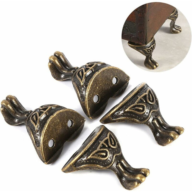 4 pcs Antique Brass Jewelry Box Wooden Case Decorative Feet Legs Chest Corner Protector.